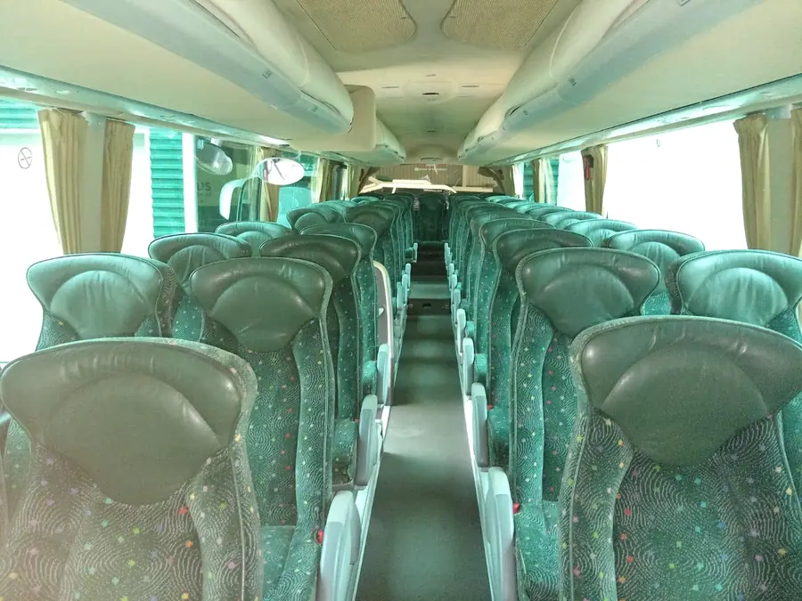 Coach interior with green seats