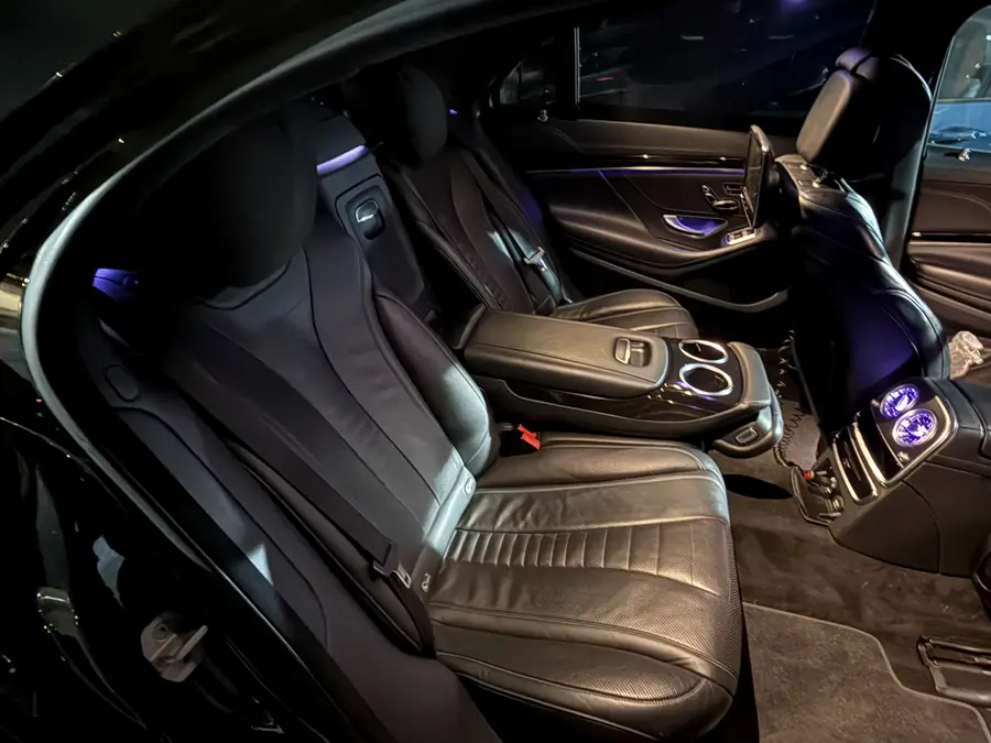 Rear seats of the Mercedes S-Class with ambient lighting